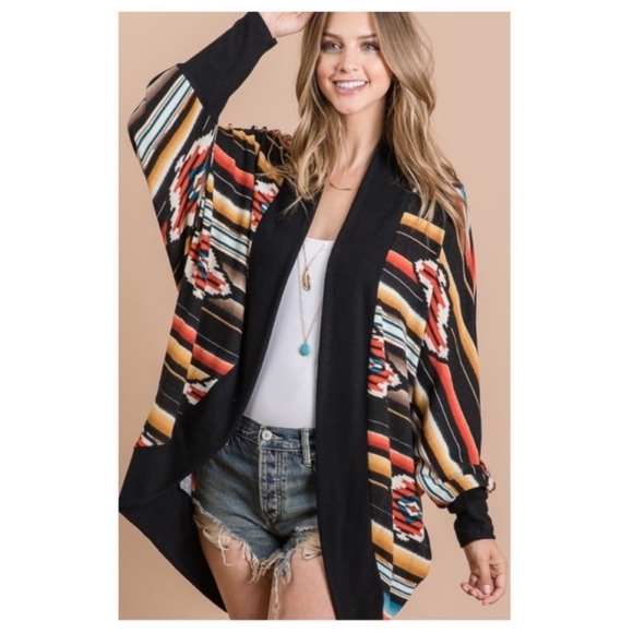 ❄️MULTICOLOR AZTEC PRINT OPEN CARDIGAN W/DOLMAN SLEEVES-NEW - Picture 2 of 8